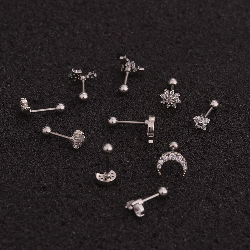 Piercing Earrings Stainless Steel Creative Zircon Flower, Micro Inlay, Multiple Sizes