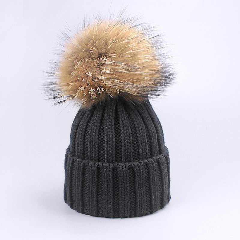 thumbnail image 1 of Conjunto de gorro y bufanda de punto para padres e hijos, conjunto de dos piezas, gorro con bola de pelo real de mapache, bufanda, gorro acrílico, otoño e invierno, 1 of 5