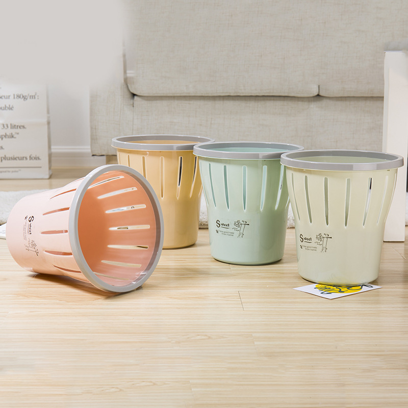 带压圈式镂空垃圾桶 家用卫生间塑料垃圾桶批发 客厅办公室纸篓