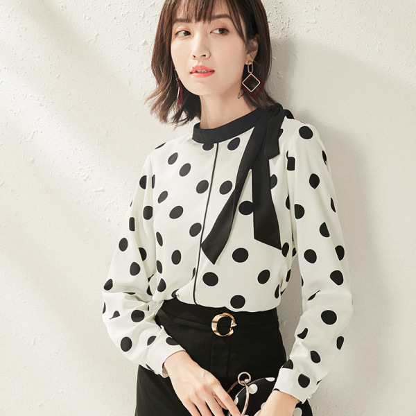 Autumn Collar Professional Shirt Woman Point Printed Chiffon Shirt