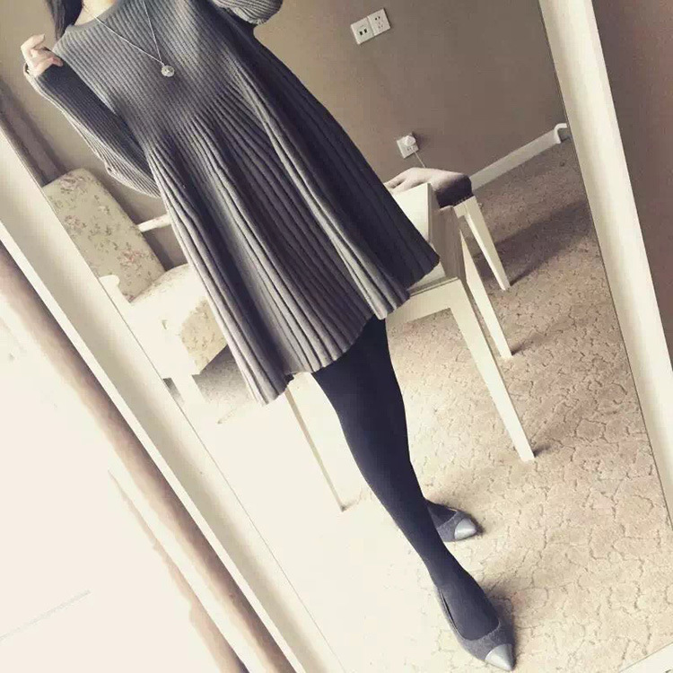 2021韩国新款秋冬季中长款针织毛衣女娃娃套头百褶蓬蓬a字连衣裙