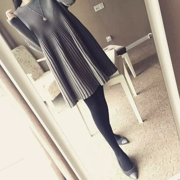 2021 Южная Корея, новый осенне-зимний вязаный свитер средней длины, Женский пуловер с куклой, плиссированное Пышное Платье А-образной формы