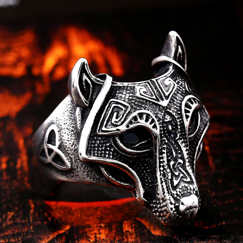 beier European and American foreign trade new jewelry Viking wolf head stainless steel ring men's titanium steel ring