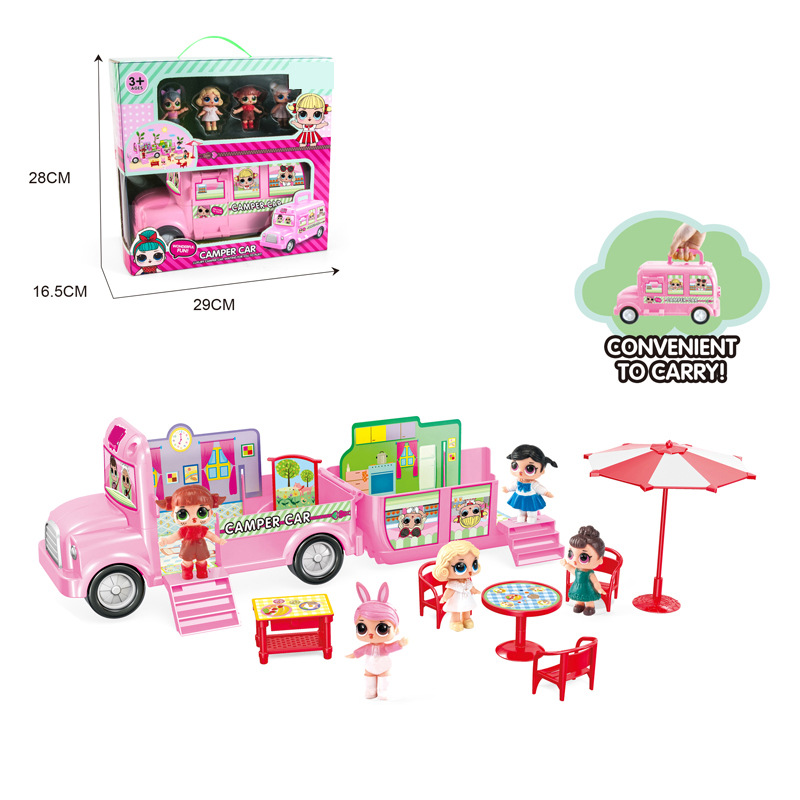 跨境专供速卖通房车换装娃娃游乐园玩具过家家露营餐车玩具玩偶