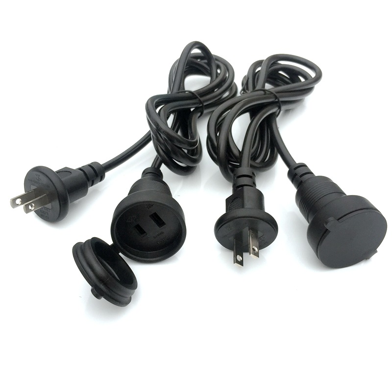 防雨型带盖子日规电源线日标二三插防雨头日本日式公母对插延长线