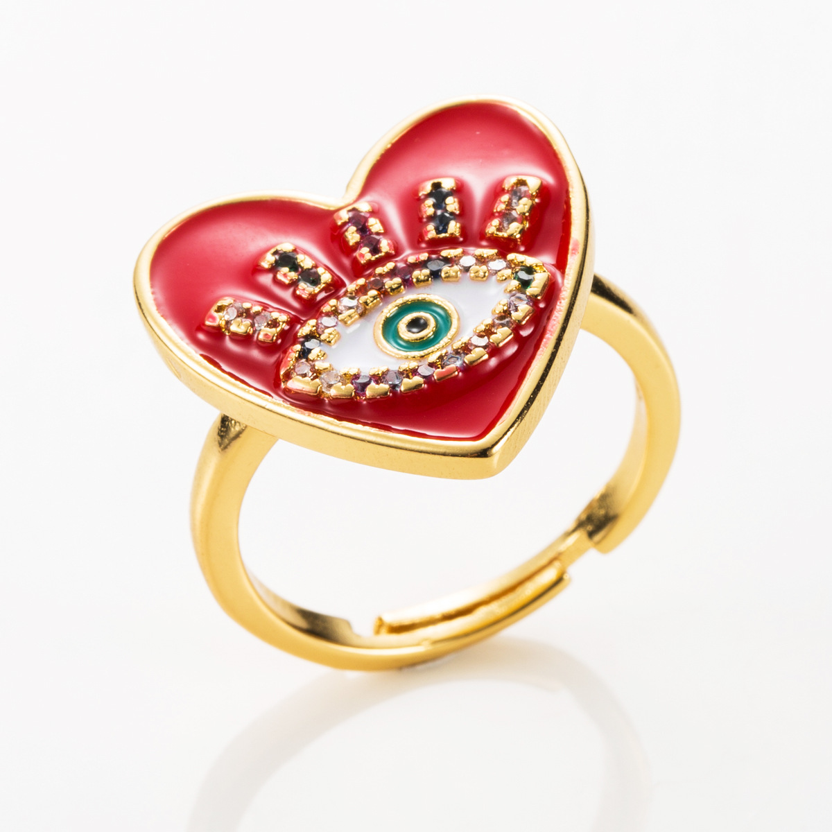 New Fashion Copper Micro Inlaid Colored Zircon Open Heart Ring