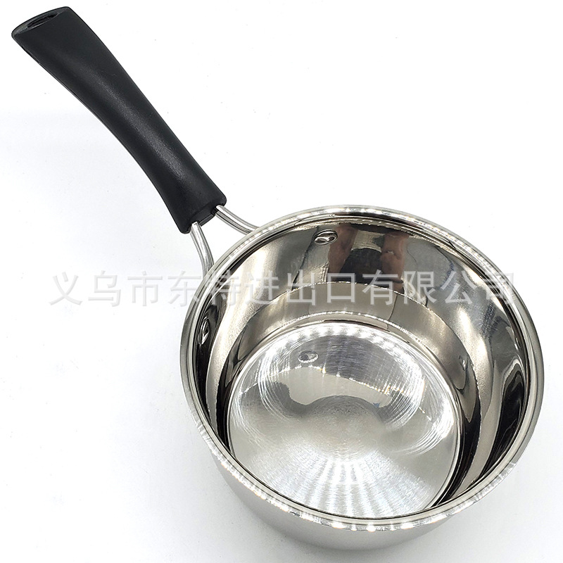 Factory direct sales of stainless steel milk pot three-piece set, milk and noodle pot for export, 14-18cm single handle milk pot gift detail image 9