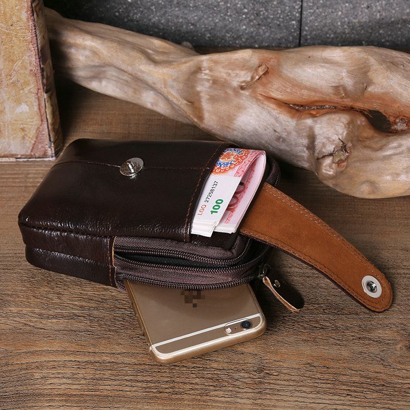 Three-Layer Vertical Bag Small Magnetic Buckle Waist Pack Leather Vertical Mobile Phone Bag Portable Men's Waist Pack Mobile Phone Storage Bag Small Hanging Bag undefined