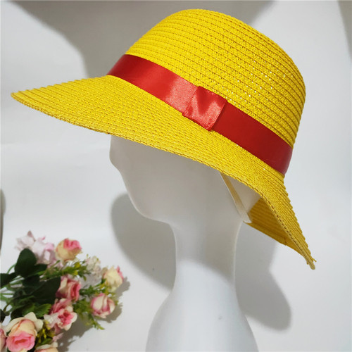 New two-dimensional anime straw hat One Piece Luffy cos anime hat summer sunshade yellow basin hat parent-child