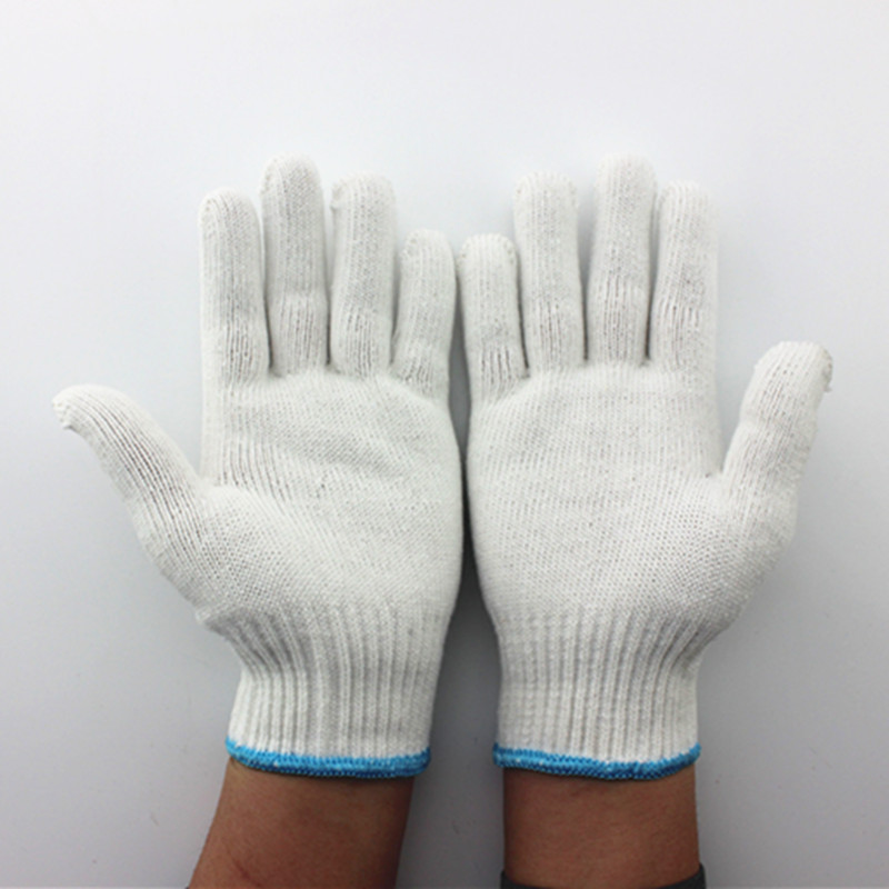 工厂直销650克黄棉加丝耐磨保暖手套 白色毛纺棉加丝劳保手套批发
