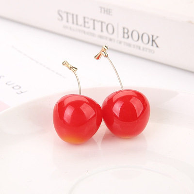 東大門ins網紅爆款仿真櫻桃車厘子耳釘百搭耳飾耳墜樹脂耳環