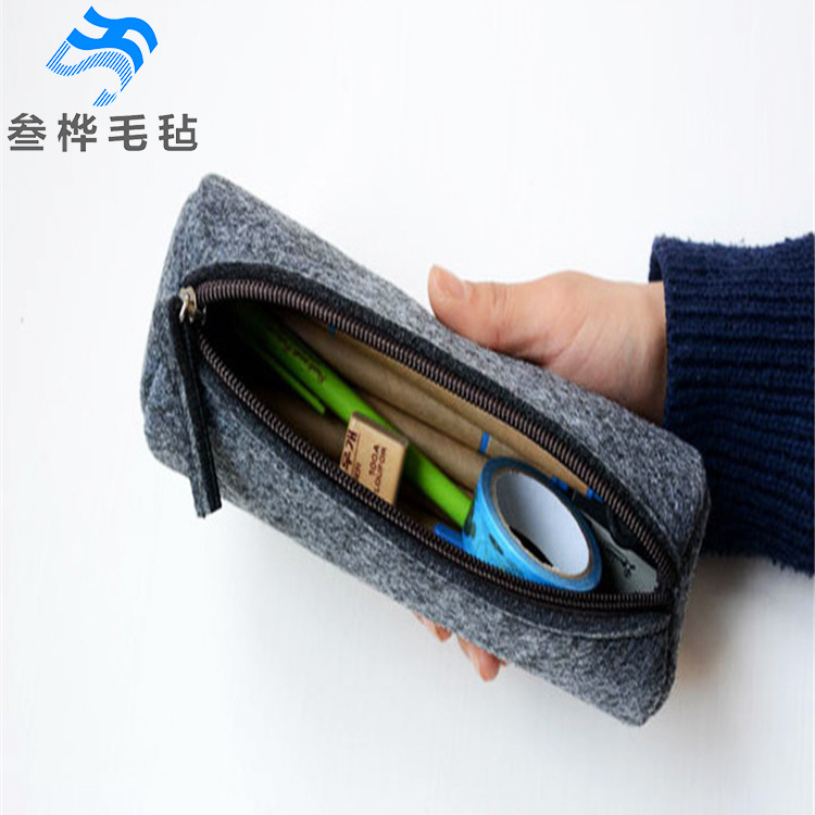 毛毡笔袋创意简约纯色毛毡笔袋男女生文具袋多功能铅笔收纳袋定制