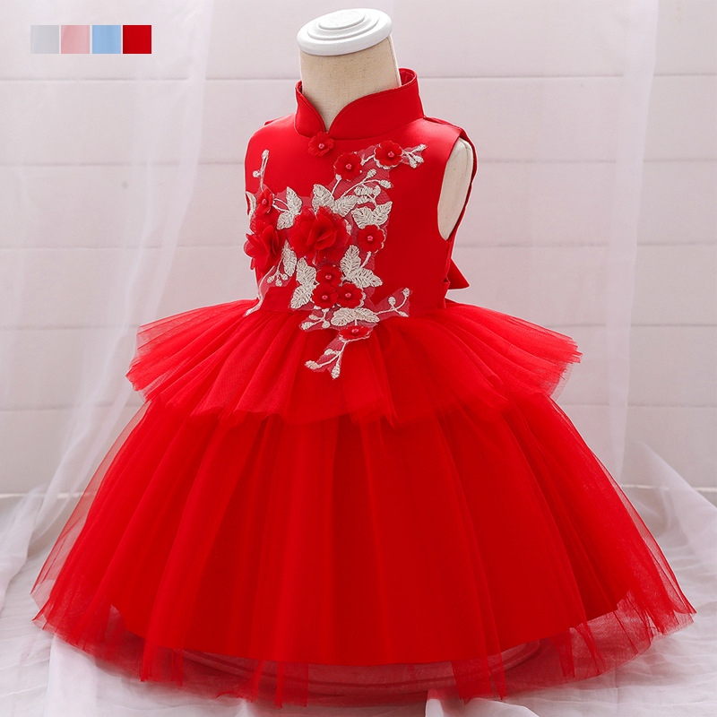 2020 baby dress chinese style red stand-...