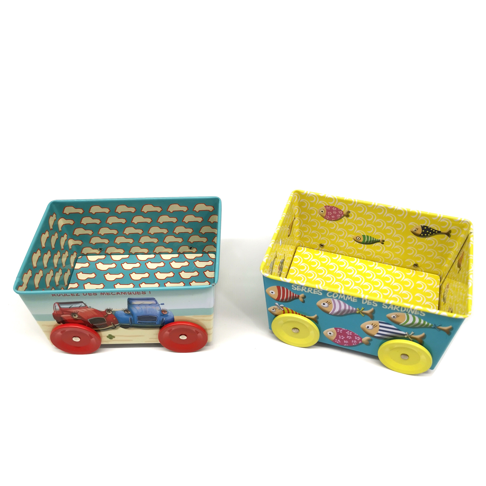 马口铁异形玩具车载罐　梯形卡通沙滩玩具　儿童玩具车厂家定Z