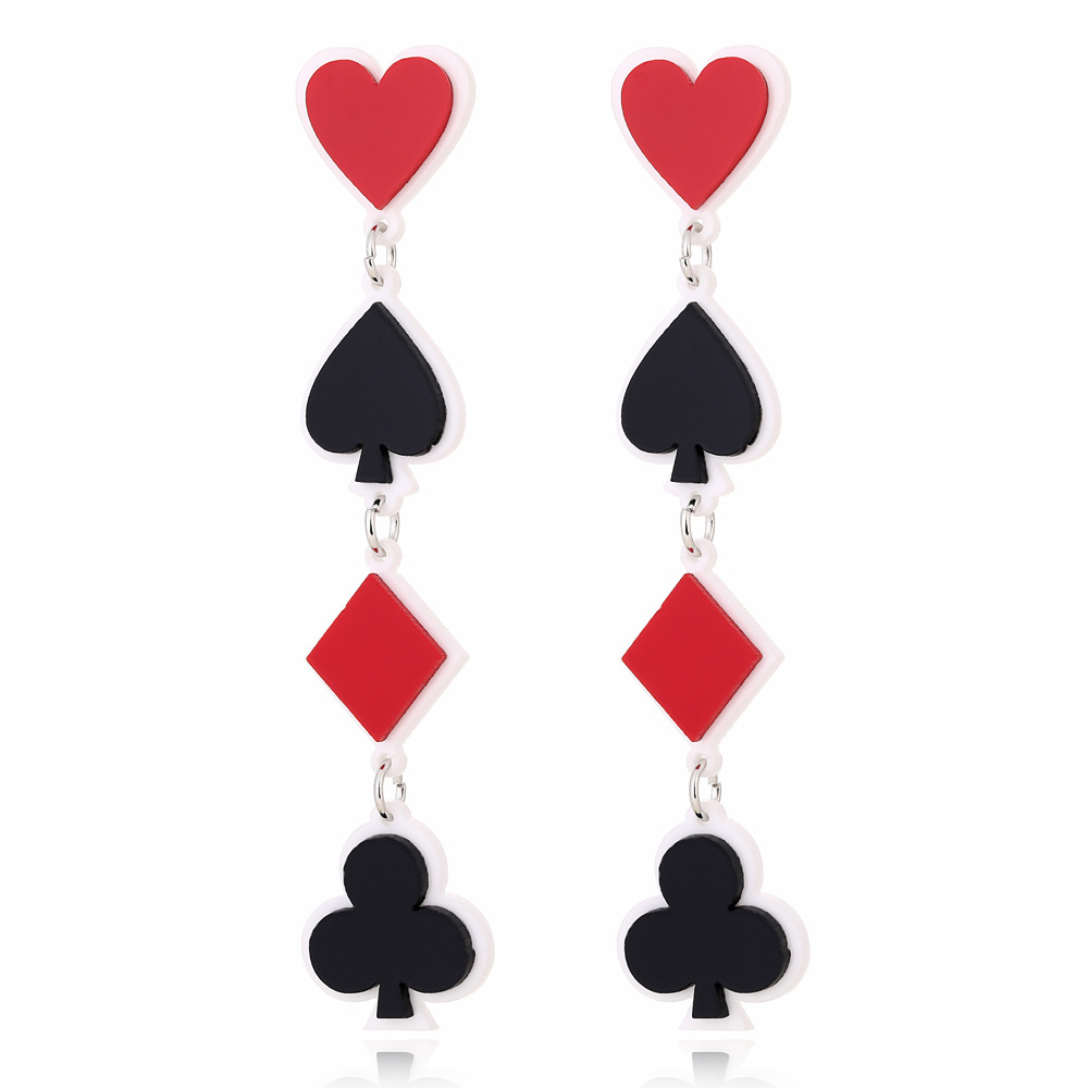 Nuevo Acrílico Poker Heart Square Plum Blossom Pendientes Largos Pendientes Fashion Lucky Stud Pendientes display picture 6