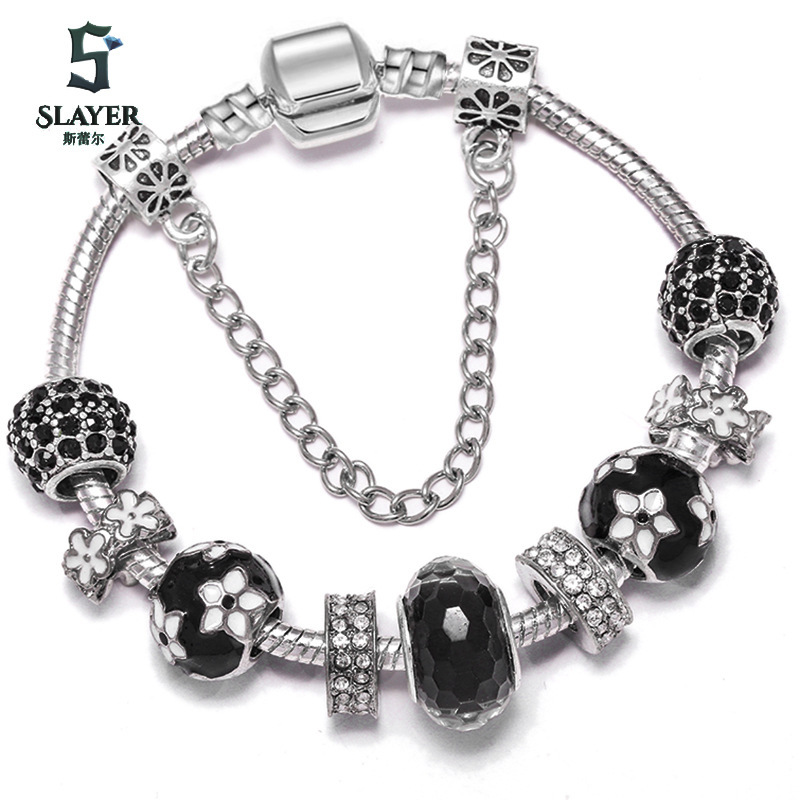 Spring and summer new mysterious black charm ladies rhinestone flower bracelet wholesale factory wholesale generation