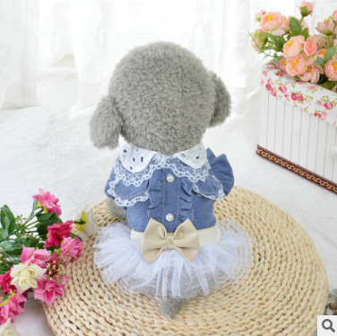 Pet Dog Cowboy Chiffon Skirt Strap Edge Lace Teddy Bear Clothes_voghion.com