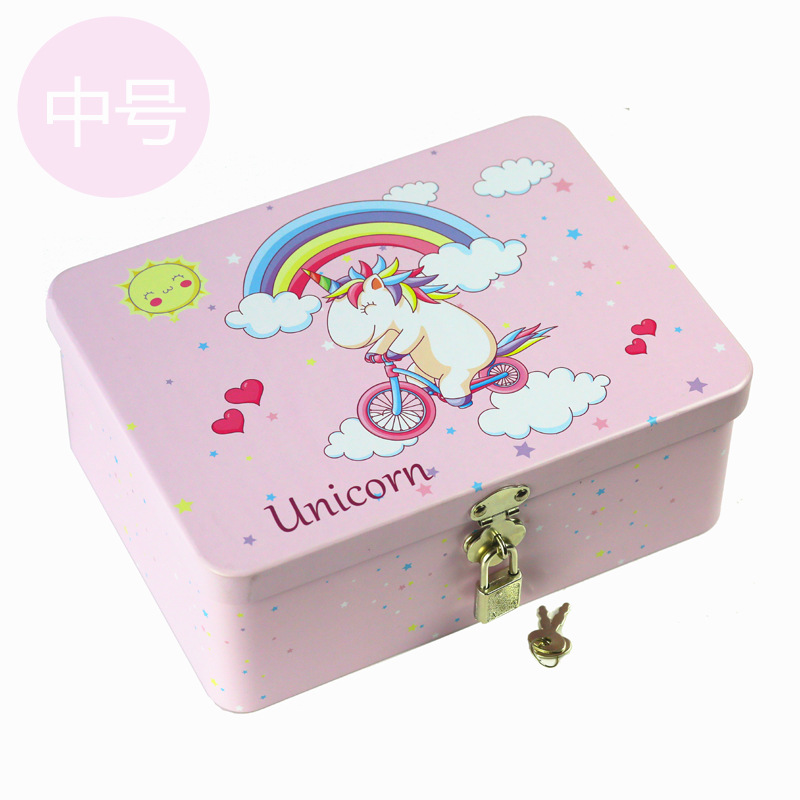 Caja metálica rectangular de tamaño mediano con cerradura, caja de hierro creativa para empaque de regalos, caja de regalo sellada de hojalata.