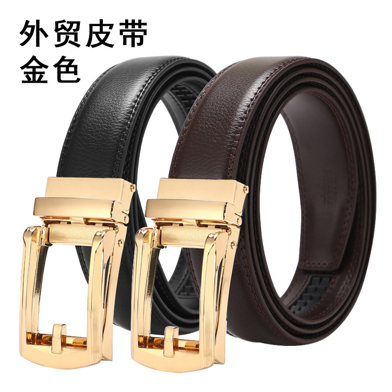 Two-layer cowhide gold fake needle belt...