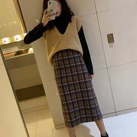 秋季新款女装网红洋气减龄秋款马甲裙子套装秋冬小个子两件套8461