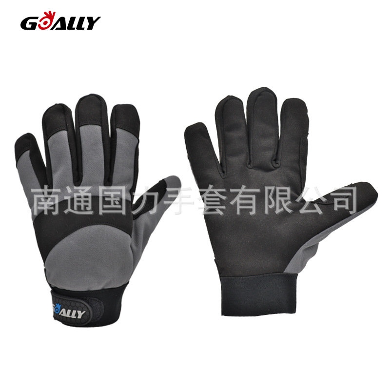 超纤耐磨松紧袖口灰色防护劳保机械工具手套