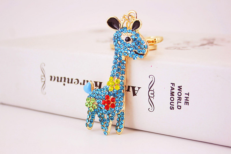 50g Weight Alloy, Metal Material Giraffe Pattern Unisex Gender Pink, Purple, Blue Color  Creative Diamond Crystal Cute Cartoon Cute Giraffe Keychain 4
