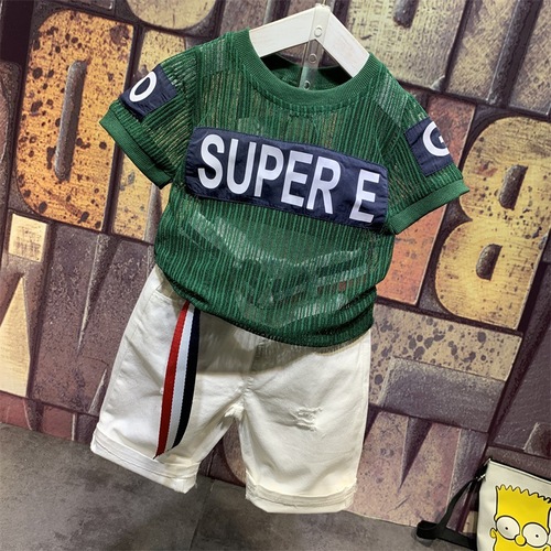 Children's clothing from Wenzhou, 2020 summer new letter patch short sleeve T-shirt C68011, jeans C12135