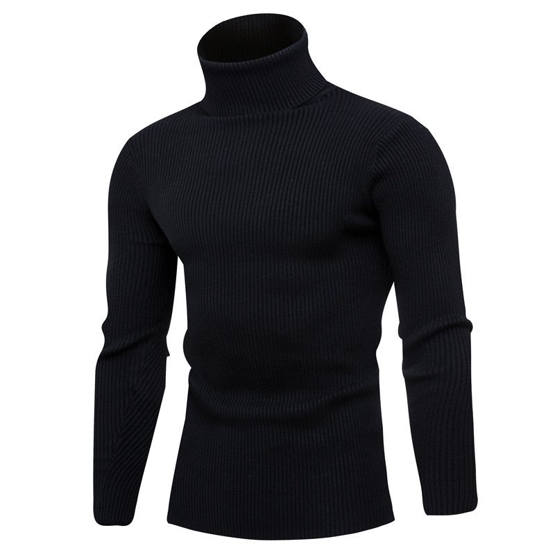 Autumn and Winter new men's vertical bar turtleneck pullover Korean slim thin sweater student Youth Men's sweater