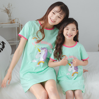 春夏款纯棉亲子装韩版母女亲子连衣裙印花居家睡裙睡衣厂家直销