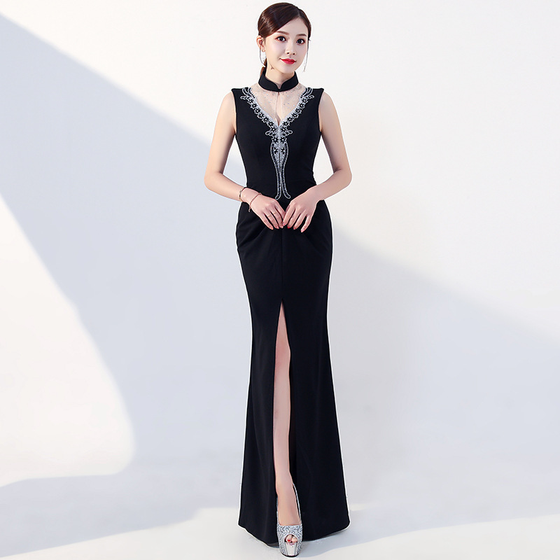 Evening dresses Robes de soirée Nightclub low chest sexy deep V-Neck long evening dress nightclub dress