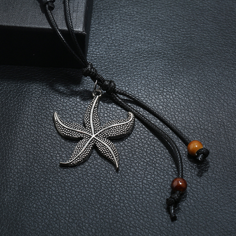 National Wind Wax Line Retro Long Alloy Starfish Necklace display picture 2