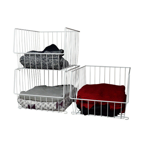 Wardrobe storage hanging bags, hanging storage baskets, shelving units, layered dividers for clothes, in-cabinet clothing organizers.
