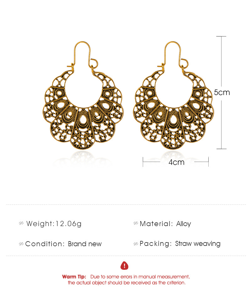 New Fashion Retro Carved Hollow Flower Geometric Earrings Antique Pattern Earrings For Women Wholesale display picture 1