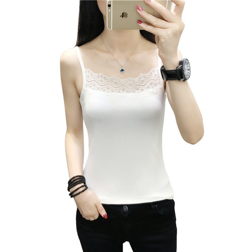  new summer women's lace camisole solid color elastic slim body bottoming shirt top
