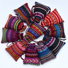 厂家批发墨西哥风条纹棉布袋饰品收纳包装袋抽绳束口民族风棉布袋