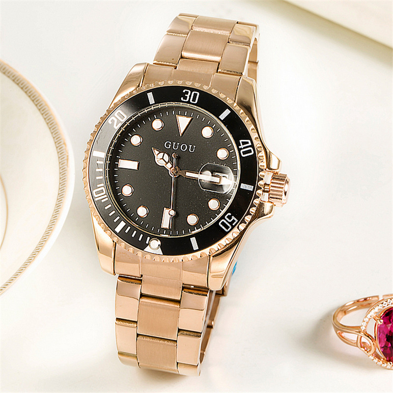 Guou guou nuevo reloj de mujer casual al por mayor correa de acero de cuarzo impermeable calendario tendencia reloj 8077