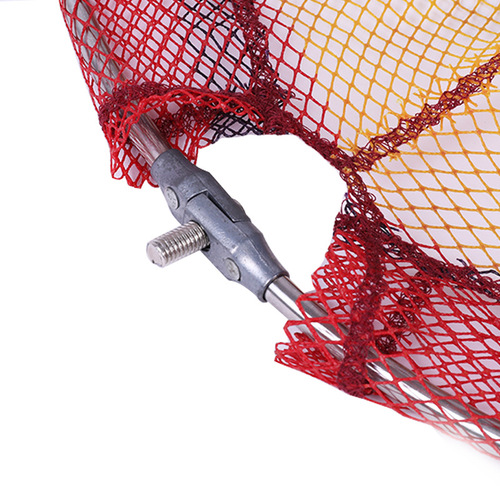 Factory-direct, glue-coated, colored stainless steel folding landing net head—dries instantly after a flick, doesn’t snag fish. Wholesale fishing nets and fishing gear.