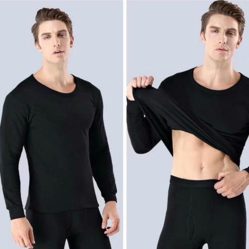 Thermal underwear set for men, solid color bottoming shirt, round neck autumn coat, long trousers, velvet and thickened youth winter trousers