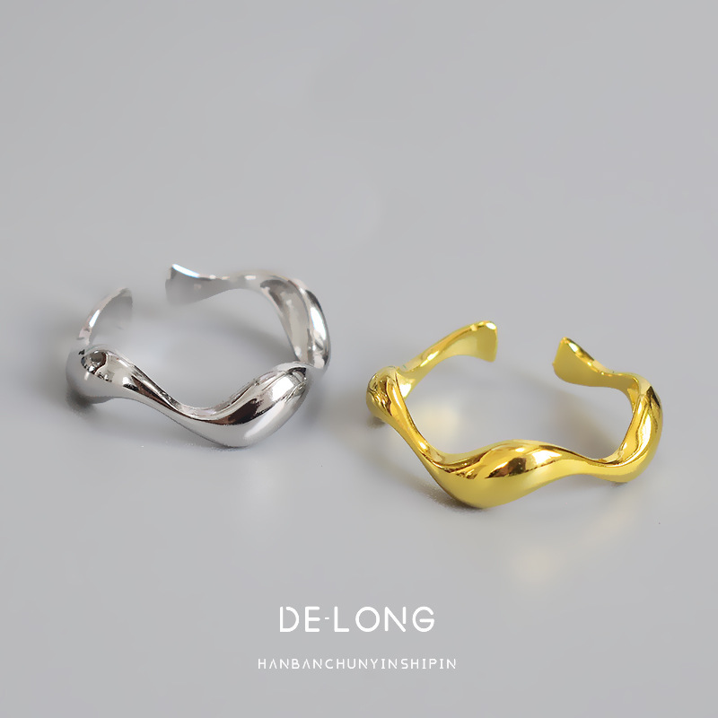 S925 Sterling Silver Ring Smooth Minimalist Silver Ring Irregular Wave Ring Personality Female Chic Korean Jewelry