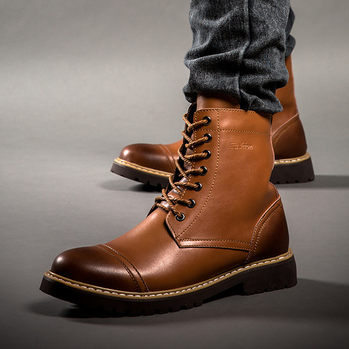 Cross-border new autumn/winter men's shoes: high-top, stylish leather Martin boots, men's leather footwear, outdoor casual wear, British-style shoes