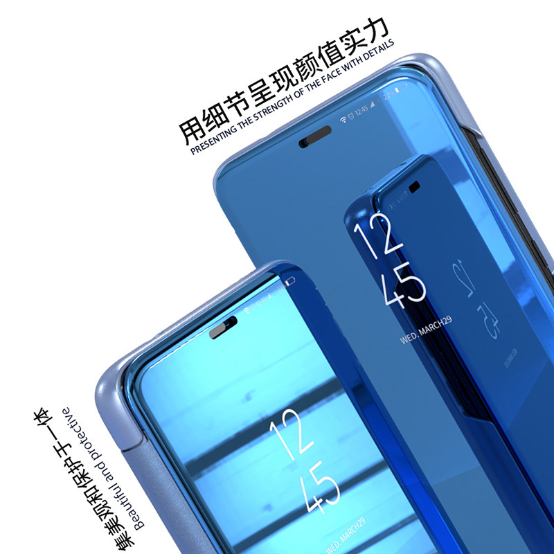For Samsung a60 Intelligent Sleeping Plating Mirror Stereo Bracket A750 2018 Leather Case a50 Protective Case s10