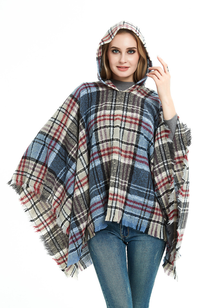 Capa a cuadros con capucha unisex otoño invierno poncho_voghion.com