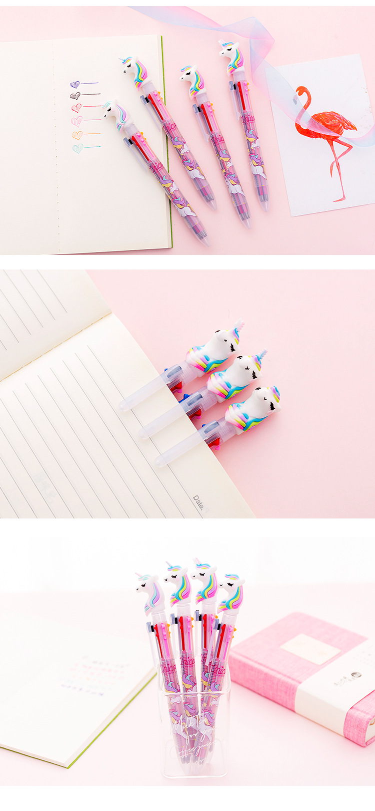 Cute Creative Fresh 6-color Unicorn Dream Rainbow Printed Ballpoint Pen display picture 3