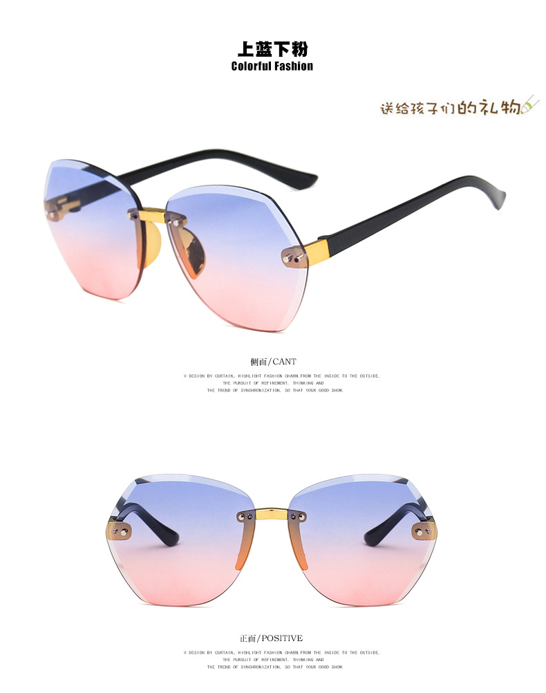 Neue Rahmenlose Polygonale Kinder Sonnenbrille Mit Geschnittenen Kanten Unregelmäßig 2020 Neue Modische Bunte Sonnenbrille Für Jungen Und Mädchen display picture 3