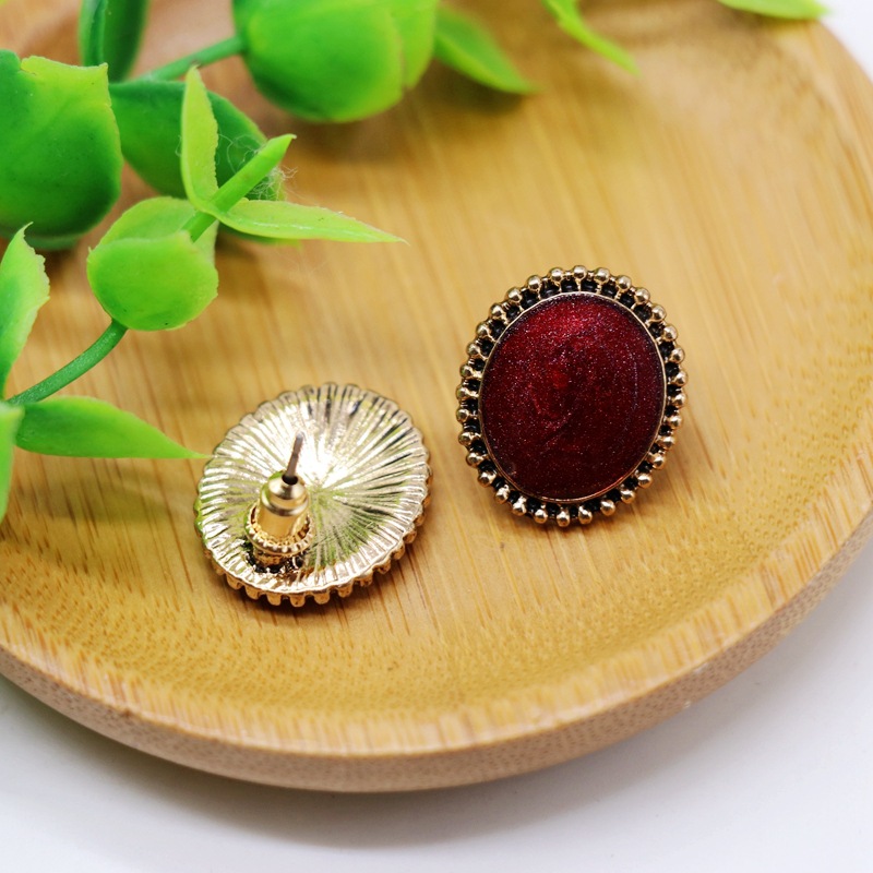 Colored Drop Glaze Oval Earrings Wine Red Green Simple Earrings Wholesales Fashion display picture 2