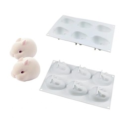 2-in-1 6-in-1 Rabbit and Pig 3D White Rabbit Silicone Pudding Mold, Cupcake Mold, Fruit Tart Mold, Jelly Mold