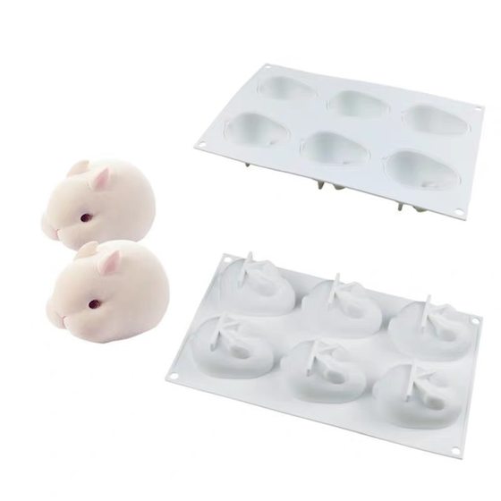 2 with 6 rabbits and piglets 3D small white rabbit silicone mousse mold pudding bowl cake cake mold jelly mold