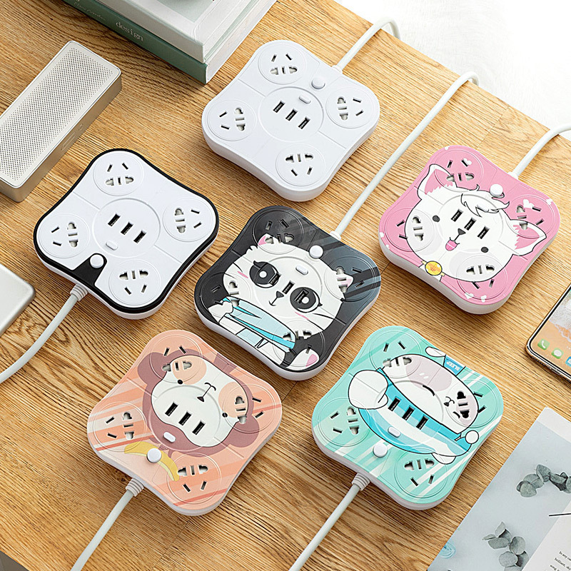 家用多功能插座面板带usb充电宿舍学生插排带线可爱插线板接线板