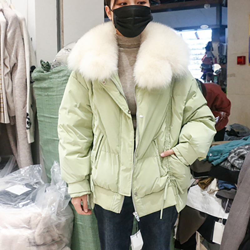 羽绒服女短款2019冬季新款女装韩版宽松显瘦桃心大毛领外套抽绳爆