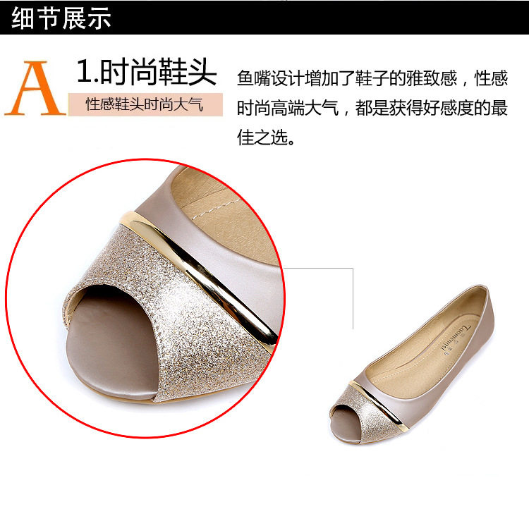 Giày bệt nữ mũi cá peep-toe đế chống trơn, kiểu Hàn, gót thấp 1–3 cm — Màu trắng, Màu đen, Vàng địa phương chi tiết 5